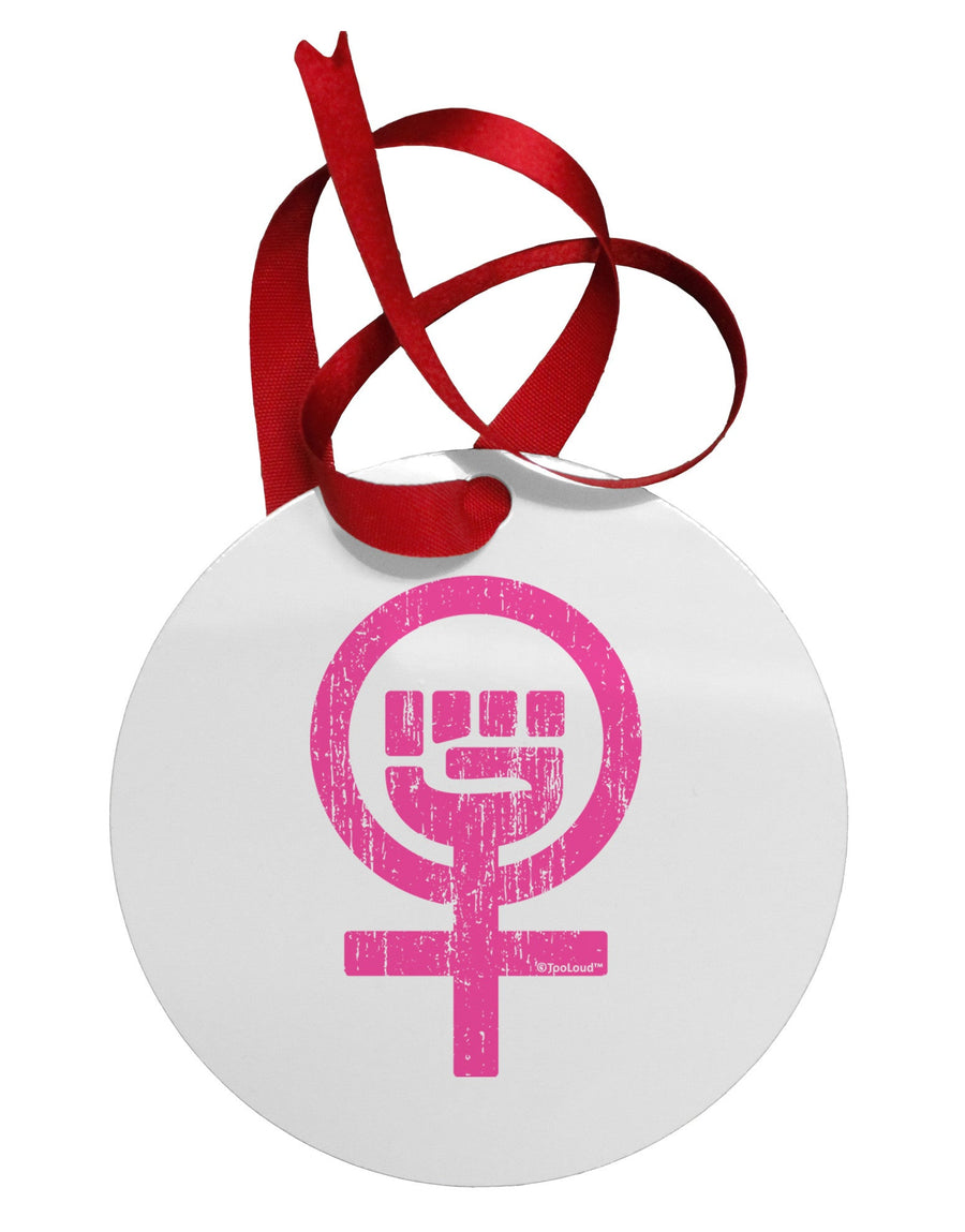 Pink Distressed Feminism Symbol Circular Metal Ornament-Ornament-TooLoud-White-Davson Sales