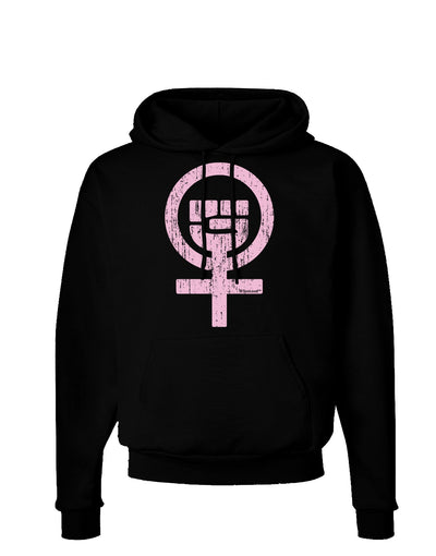 Pink Distressed Feminism Symbol Dark Hoodie Sweatshirt-Hoodie-TooLoud-Black-Small-Davson Sales