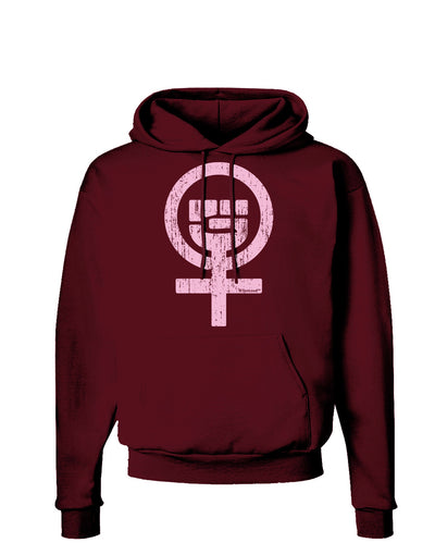 Pink Distressed Feminism Symbol Dark Hoodie Sweatshirt-Hoodie-TooLoud-Maroon-Small-Davson Sales