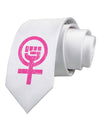 Pink Distressed Feminism Symbol Printed White Necktie