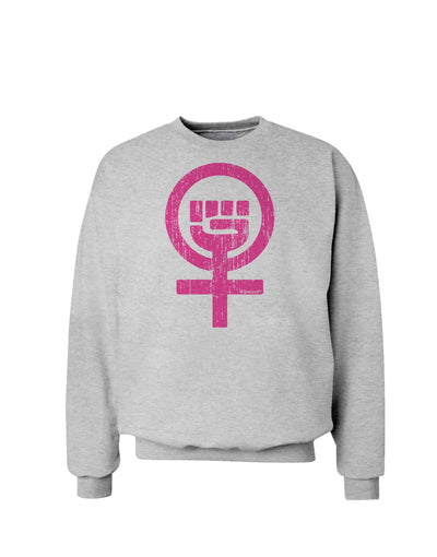 Pink Distressed Feminism Symbol Sweatshirt-Sweatshirts-TooLoud-AshGray-Small-Davson Sales