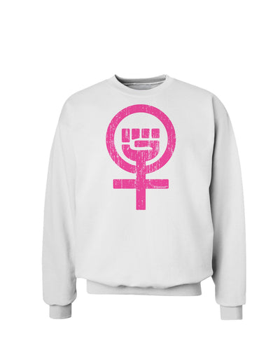 Pink Distressed Feminism Symbol Sweatshirt-Sweatshirts-TooLoud-White-Small-Davson Sales