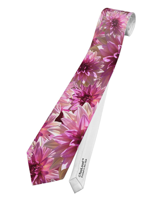 Pink Flowers Printed White Necktie All Over Print