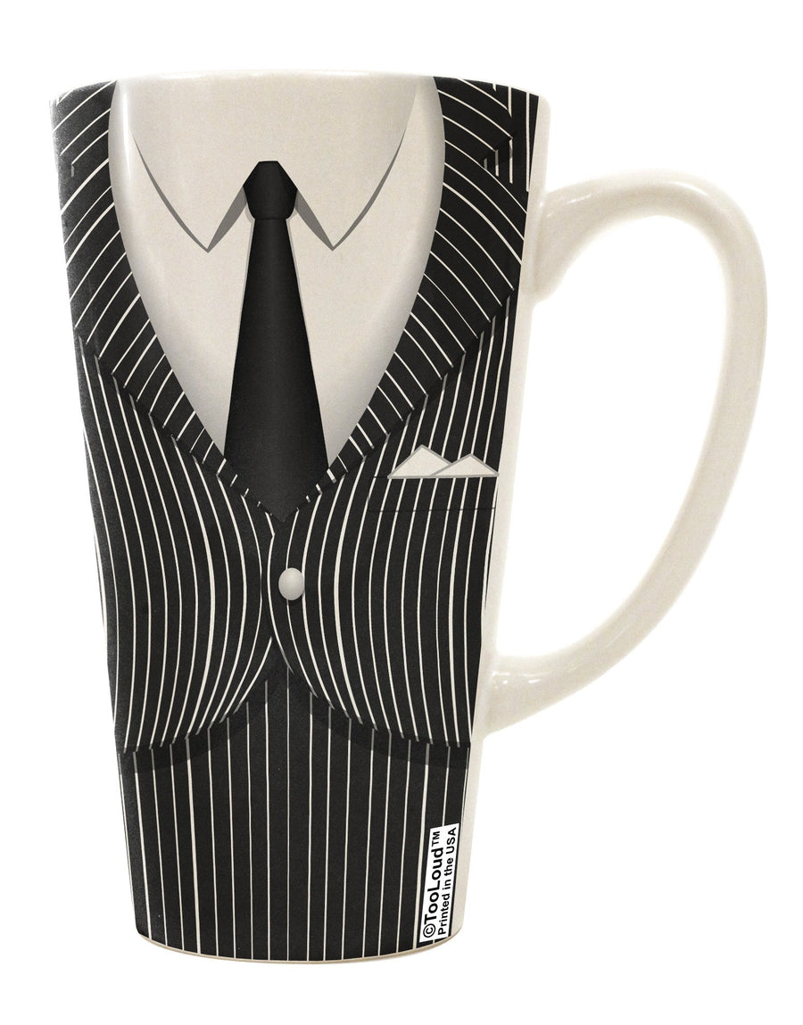 Pinstripe Gangster Jacket Inspired 16 Ounce Conical Latte Coffee Mug - Exquisite Drinkware for the Discerning Connoisseur-Conical Latte Mug-TooLoud-White-Davson Sales