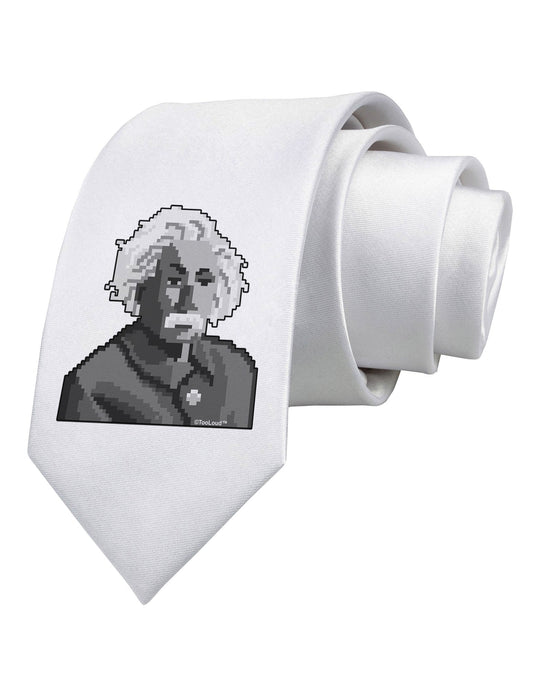 Pixel Albert Design Printed White Necktie by TooLoud