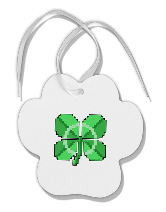 Pixel Four Leaf Clover Paw Print Shaped Ornament-Ornament-TooLoud-White-Davson Sales