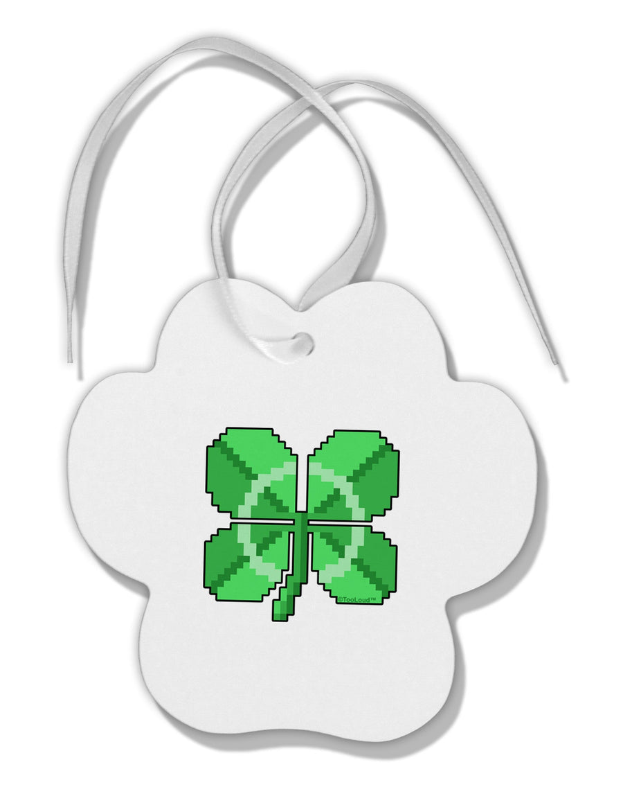 Pixel Four Leaf Clover Paw Print Shaped Ornament-Ornament-TooLoud-White-Davson Sales