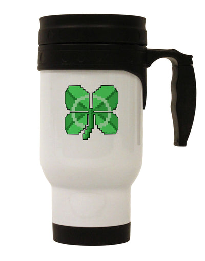 Pixel Four Leaf Clover Stainless Steel 14oz Travel Mug-Travel Mugs-TooLoud-White-Davson Sales