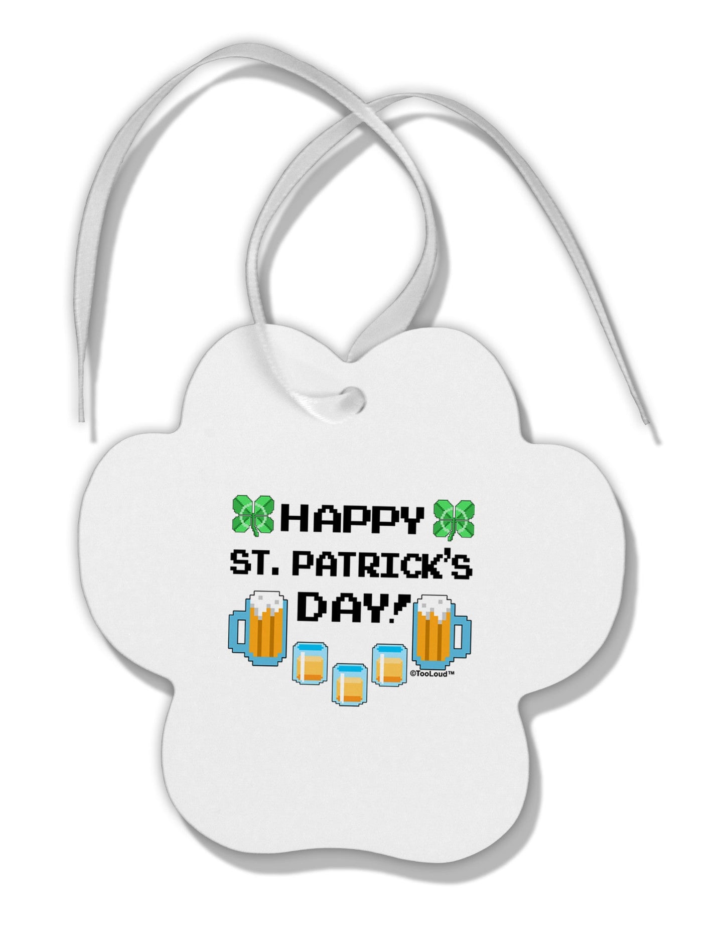 Pixel Happy St Patricks Day Paw Print Shaped Ornament-Ornament-TooLoud-White-Davson Sales