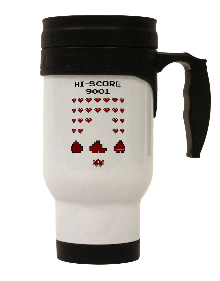 Pixel Heart Invaders Design Stainless Steel 14oz Travel Mug-Travel Mugs-TooLoud-White-Davson Sales