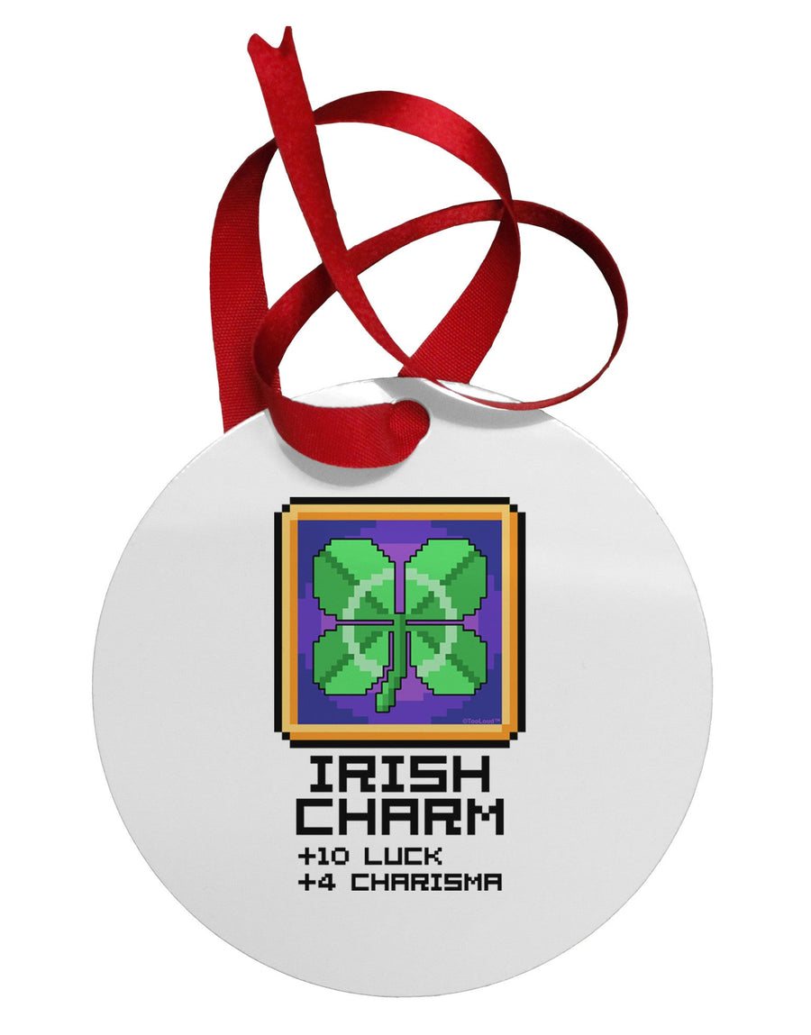 Pixel Irish Charm Item Circular Metal Ornament-Ornament-TooLoud-White-Davson Sales