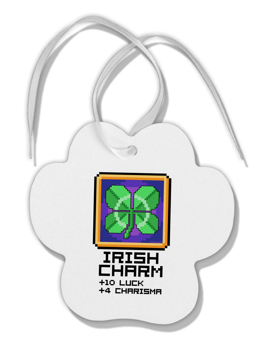 Pixel Irish Charm Item Paw Print Shaped Ornament-Ornament-TooLoud-White-Davson Sales