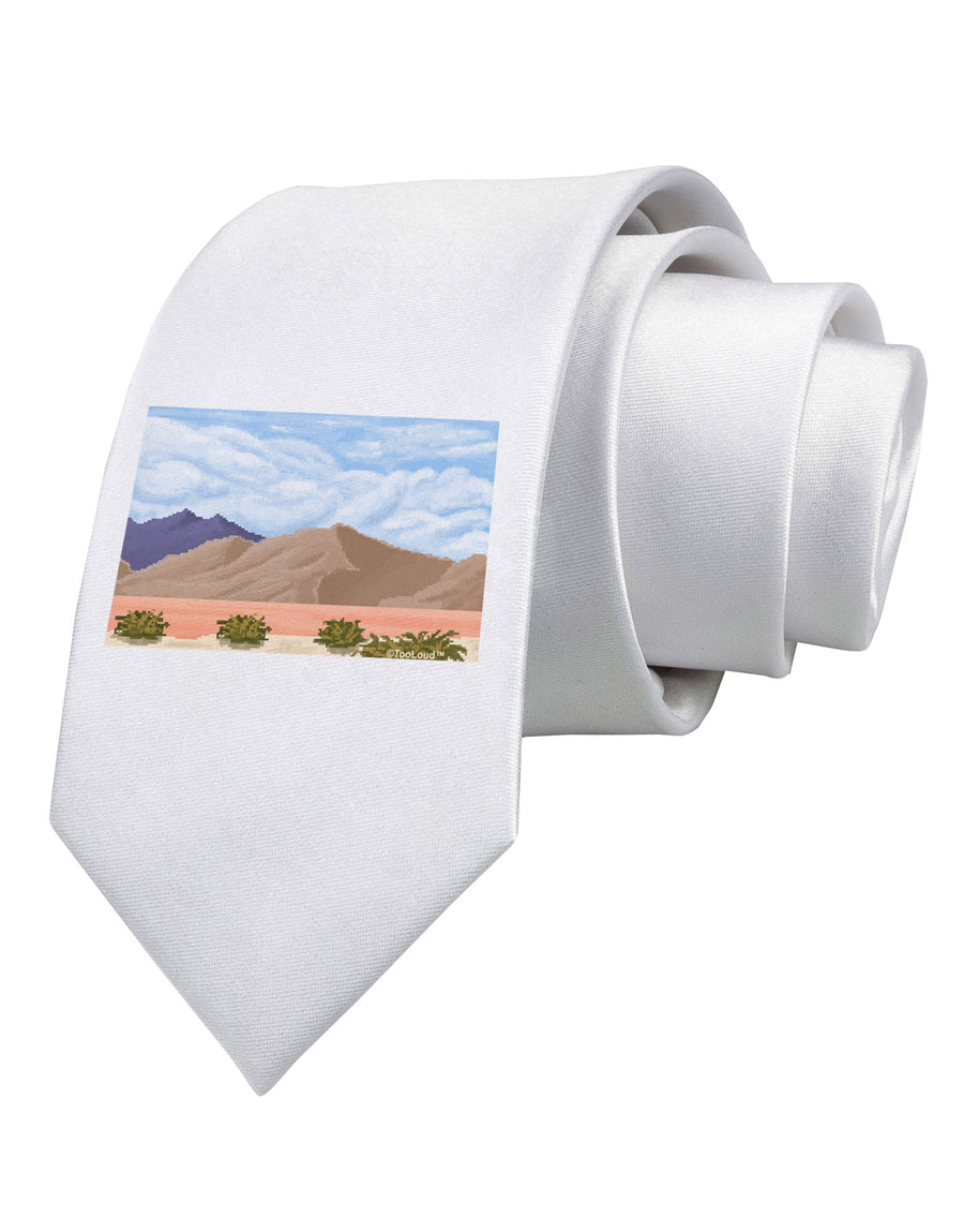 Pixel Landscape - Desert Printed White Necktie