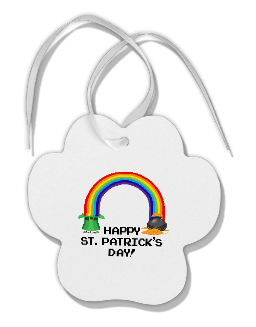 Pixel Pot of Gold St Patrick Text Paw Print Shaped Ornament-Ornament-TooLoud-White-Davson Sales