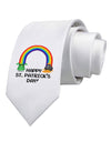 Pixel Pot of Gold St Patrick Text Printed White Necktie