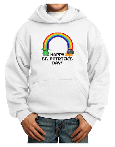 Pixel Pot of Gold St Patrick Text Youth Hoodie Pullover Sweatshirt-Youth Hoodie-TooLoud-White-XS-Davson Sales