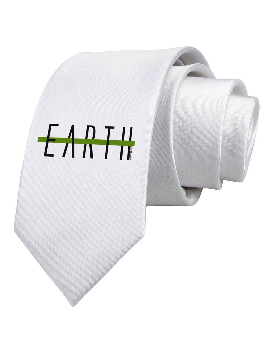 Planet Earth Text Only Printed White Necktie