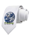Planet Earth Text Printed White Necktie
