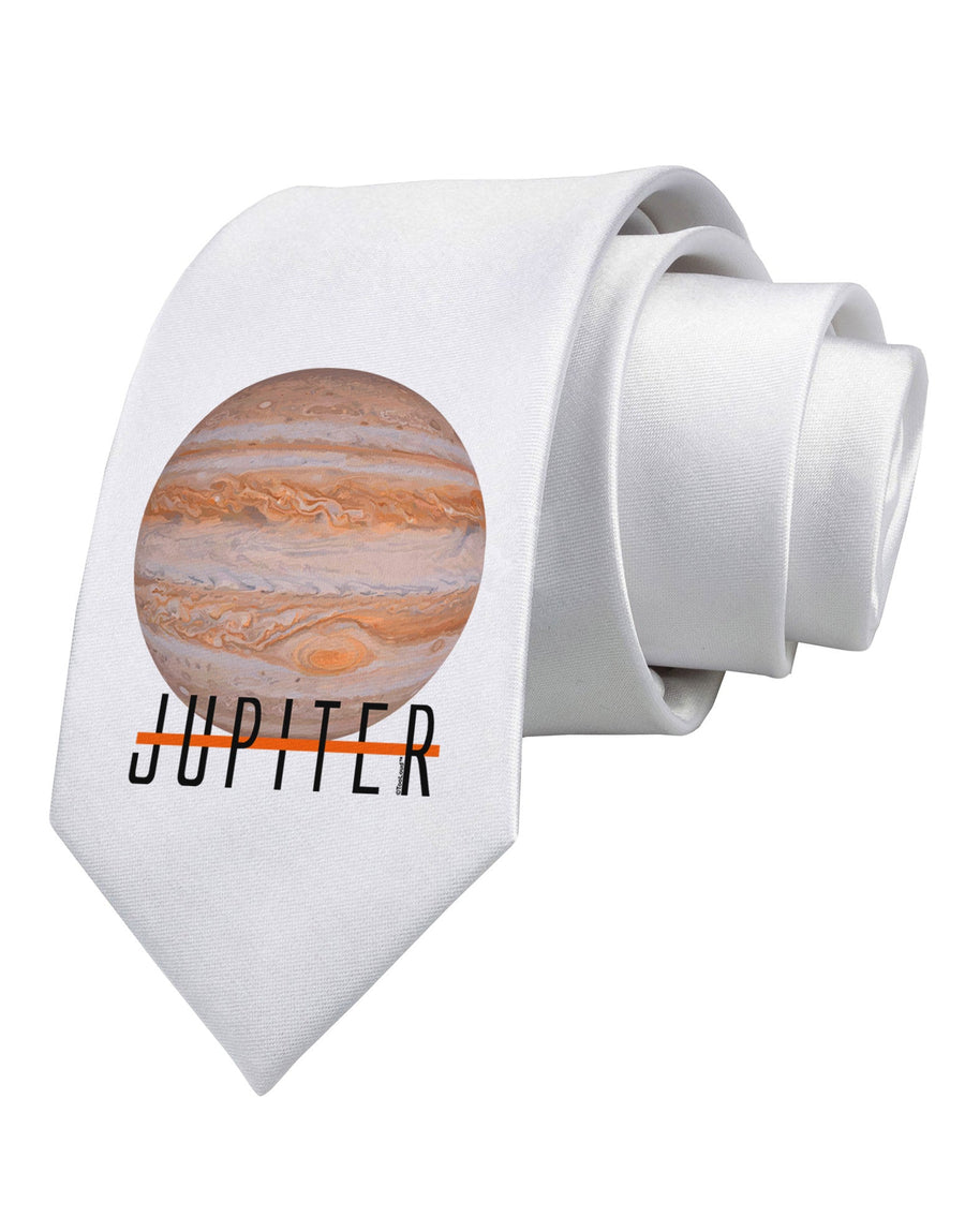 Planet Jupiter Earth Text Printed White Necktie