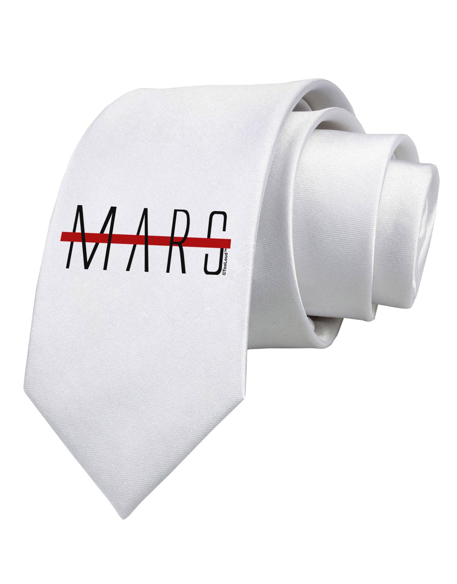 Planet Mars Text Only Printed White Necktie