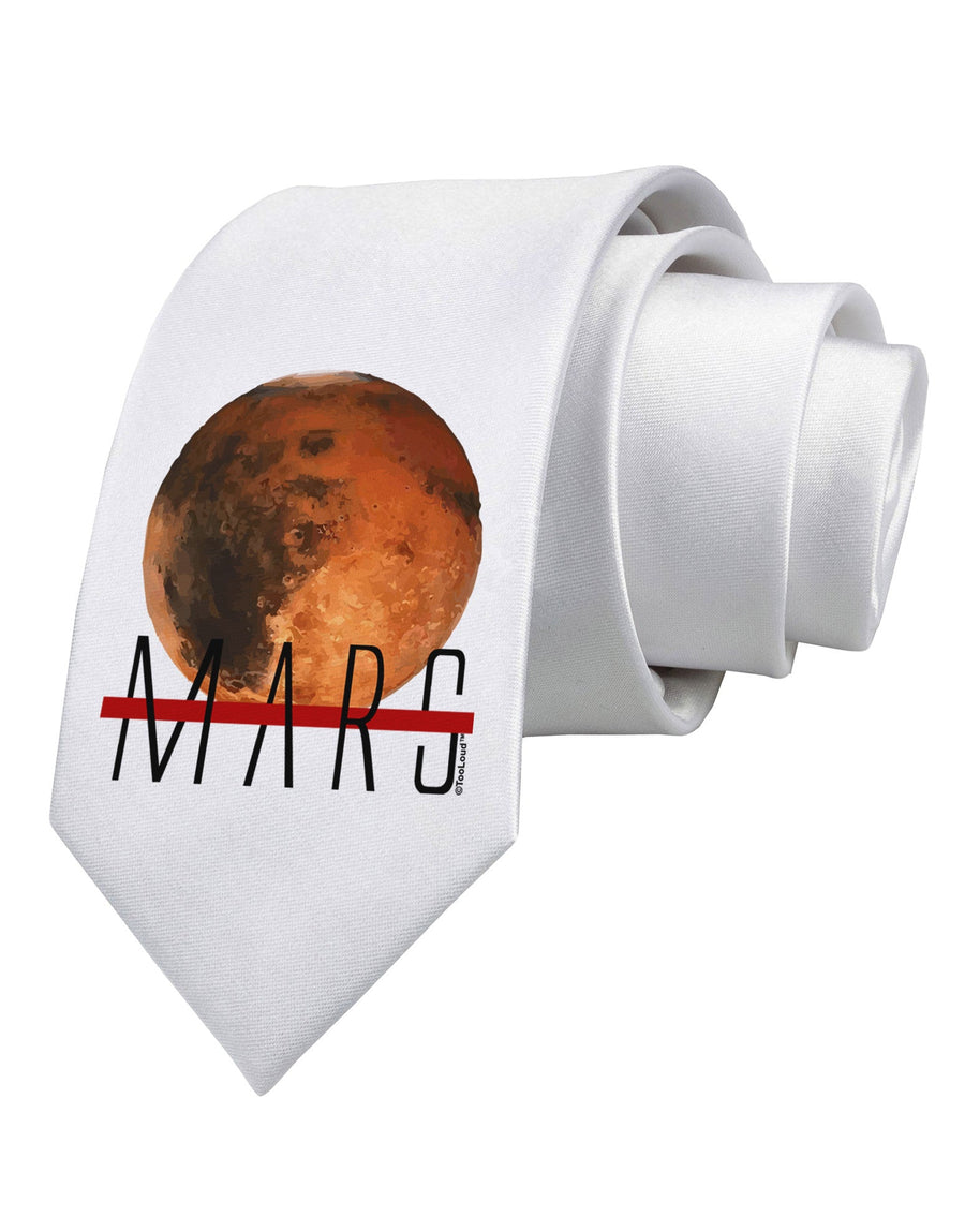 Planet Mars Text Printed White Necktie