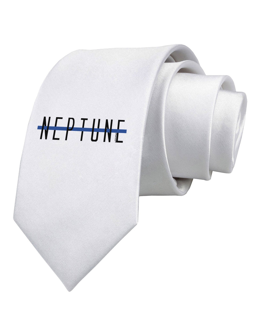 Planet Neptune Text Only Printed White Necktie