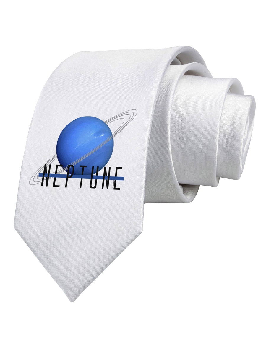 Planet Neptune Text Printed White Necktie