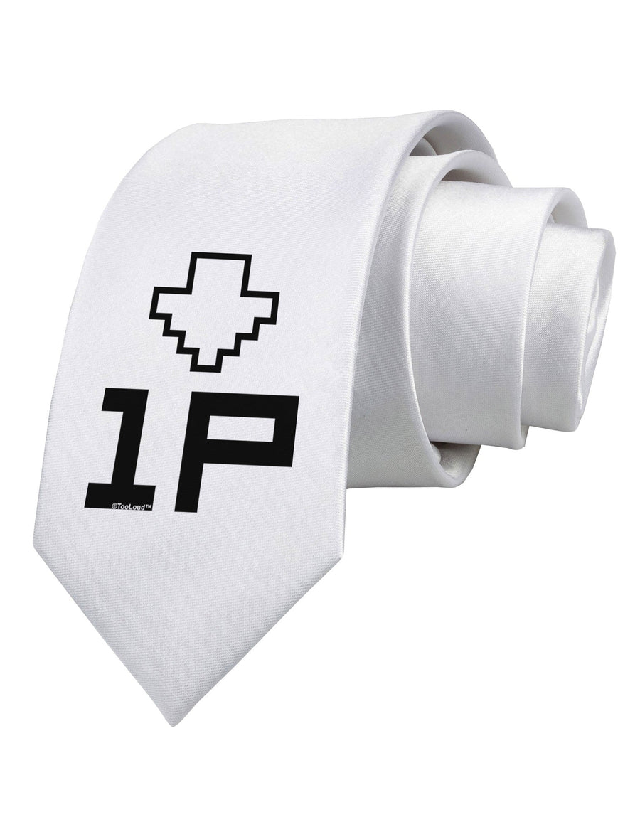 Player One Couples Design Printed White Necktie