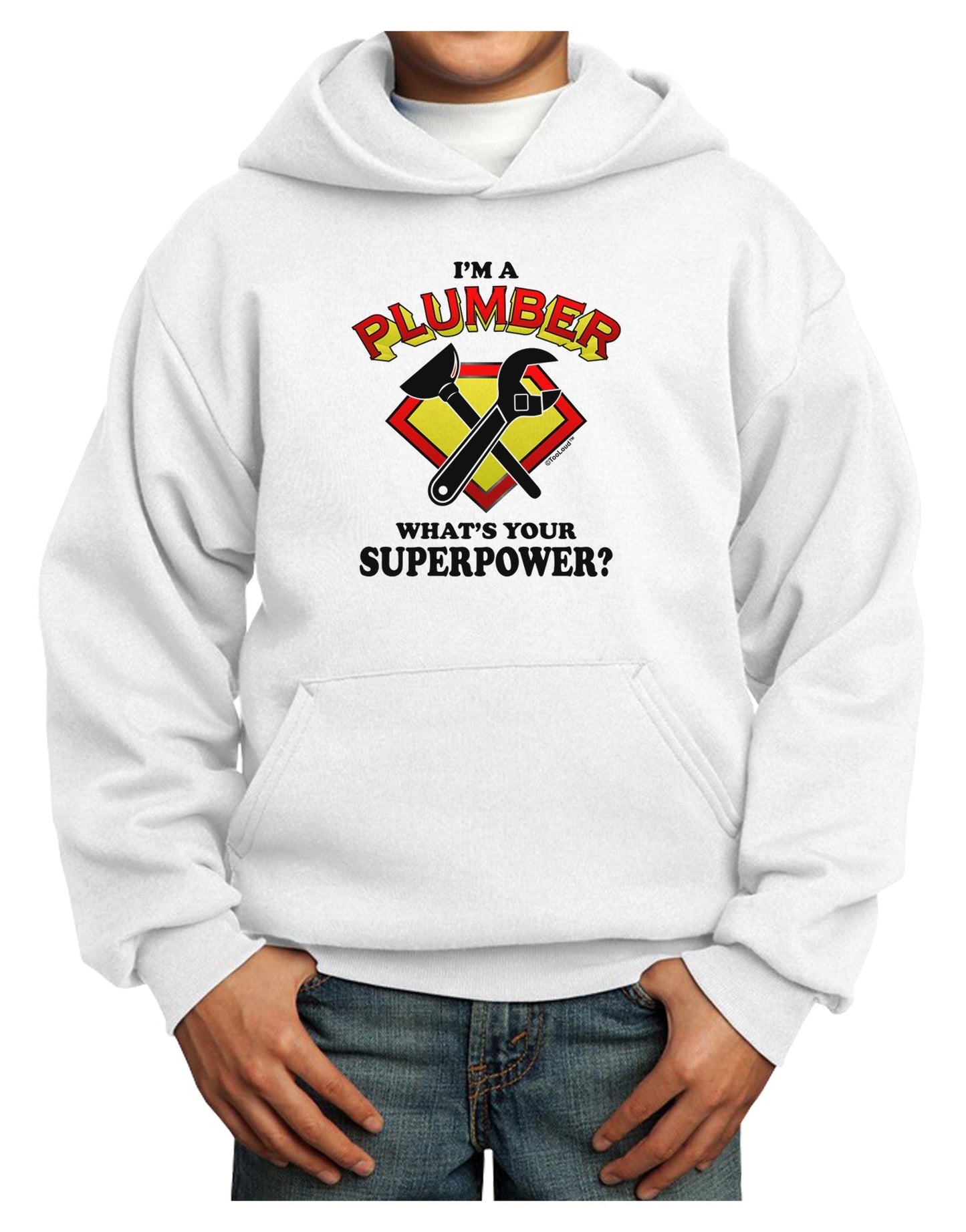 Plumber - Superpower Youth Hoodie Pullover Sweatshirt-Youth Hoodie-TooLoud-White-XS-Davson Sales
