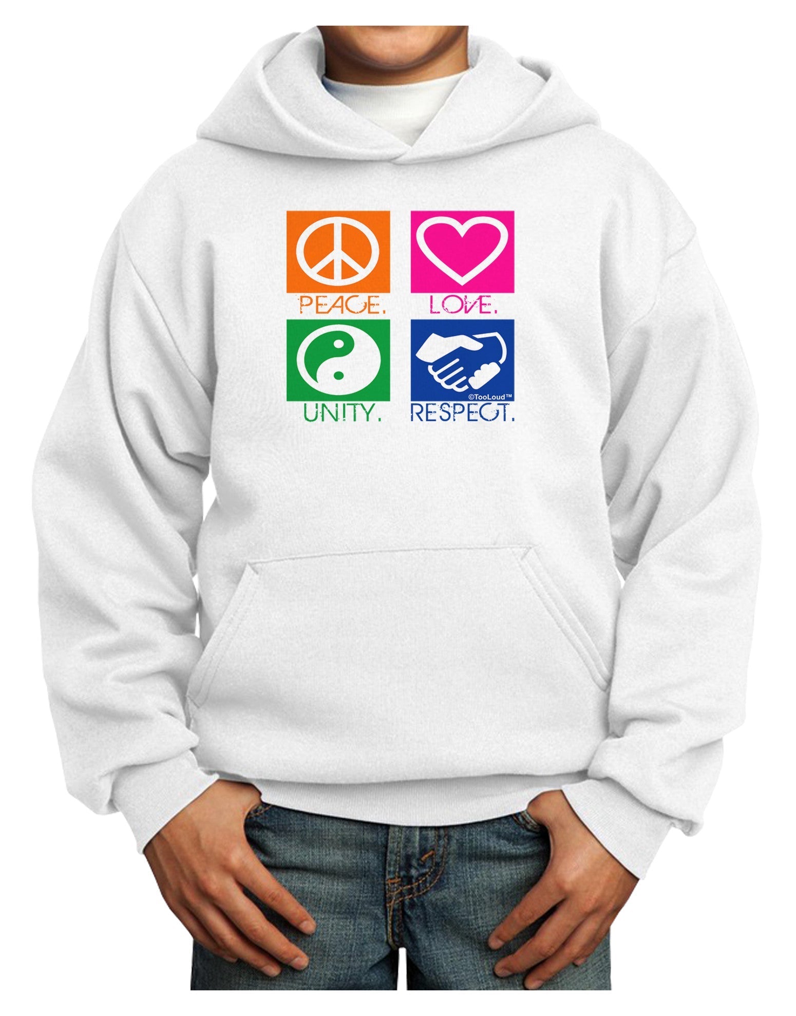 PLUR Squares Color Youth Hoodie Pullover Sweatshirt-Youth Hoodie-TooLoud-White-XS-Davson Sales