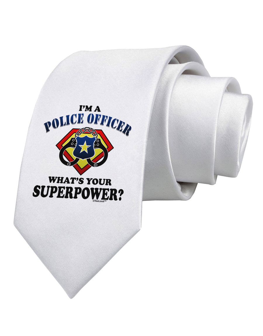 Police Officer - Superpower Printed White Necktie