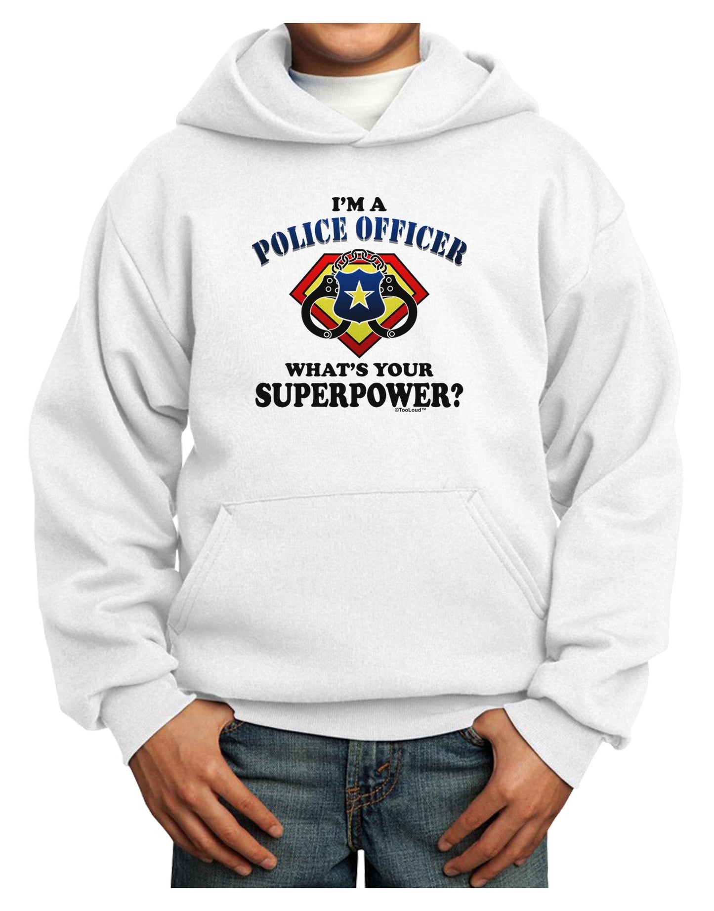 Police Officer - Superpower Youth Hoodie Pullover Sweatshirt-Youth Hoodie-TooLoud-White-XS-Davson Sales