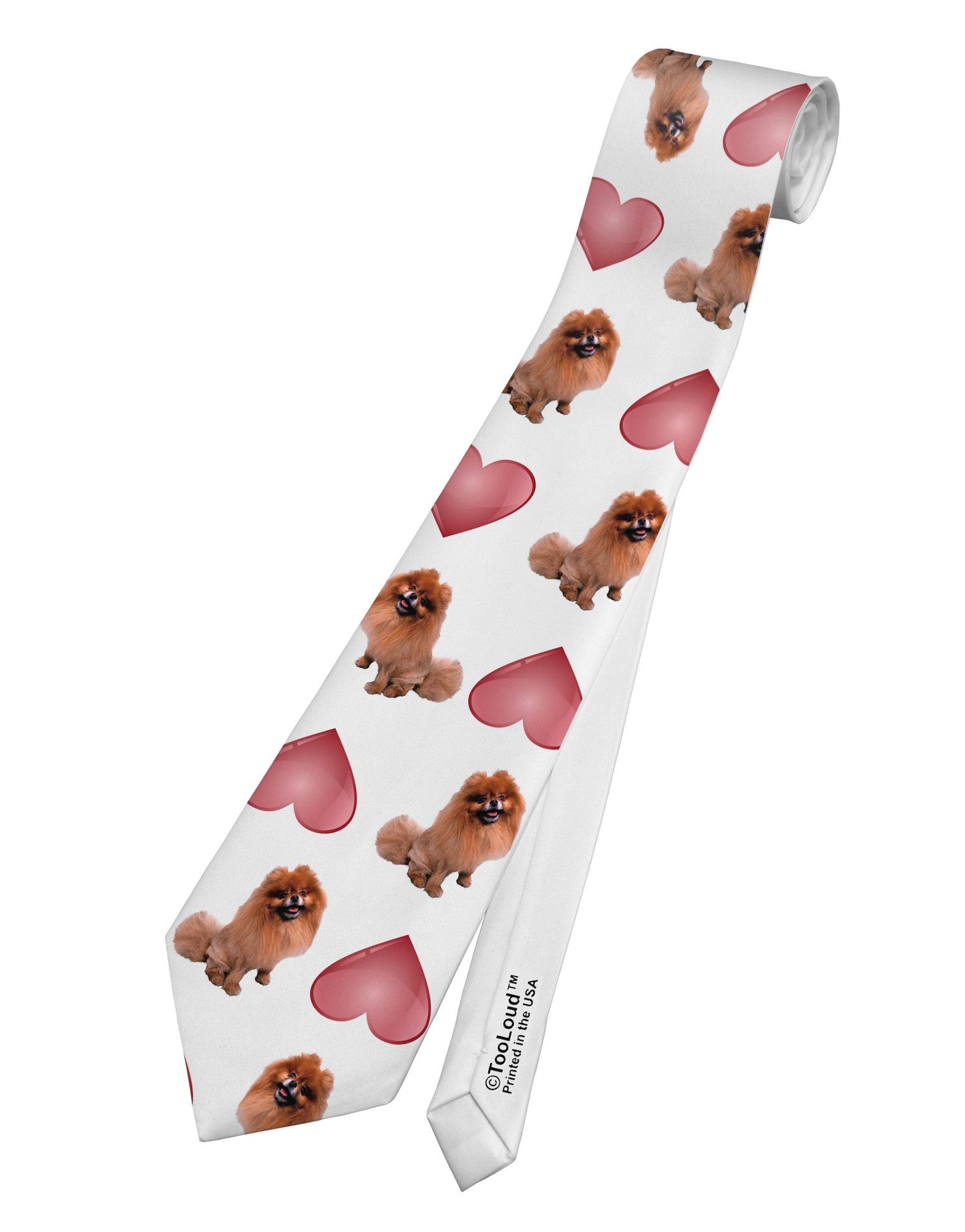 Pomeranian Hearts AOP Printed White Necktie All Over Print