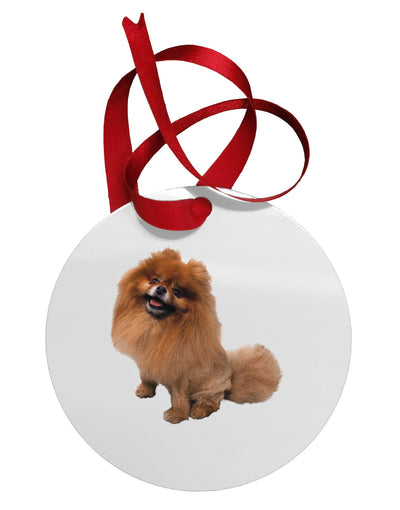 Pomeranian Sitting All Cute-Like Circular Metal Ornament-Ornament-TooLoud-White-Davson Sales