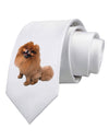 Pomeranian Sitting All Cute-Like Printed White Necktie