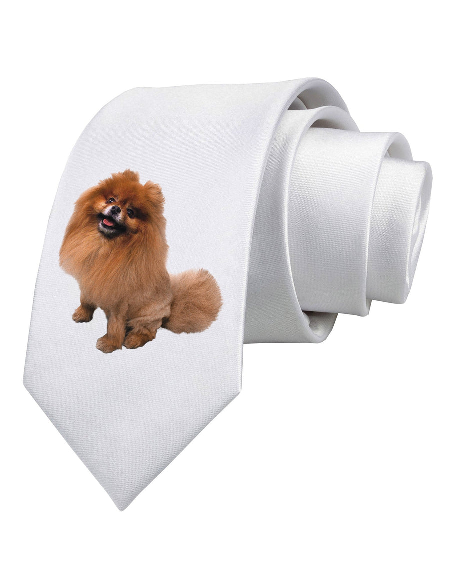 Pomeranian Sitting All Cute-Like Printed White Necktie