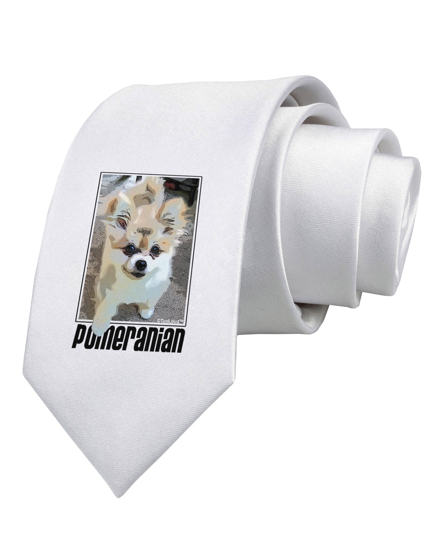 Pomeranian Step Out Printed White Necktie by TooLoud