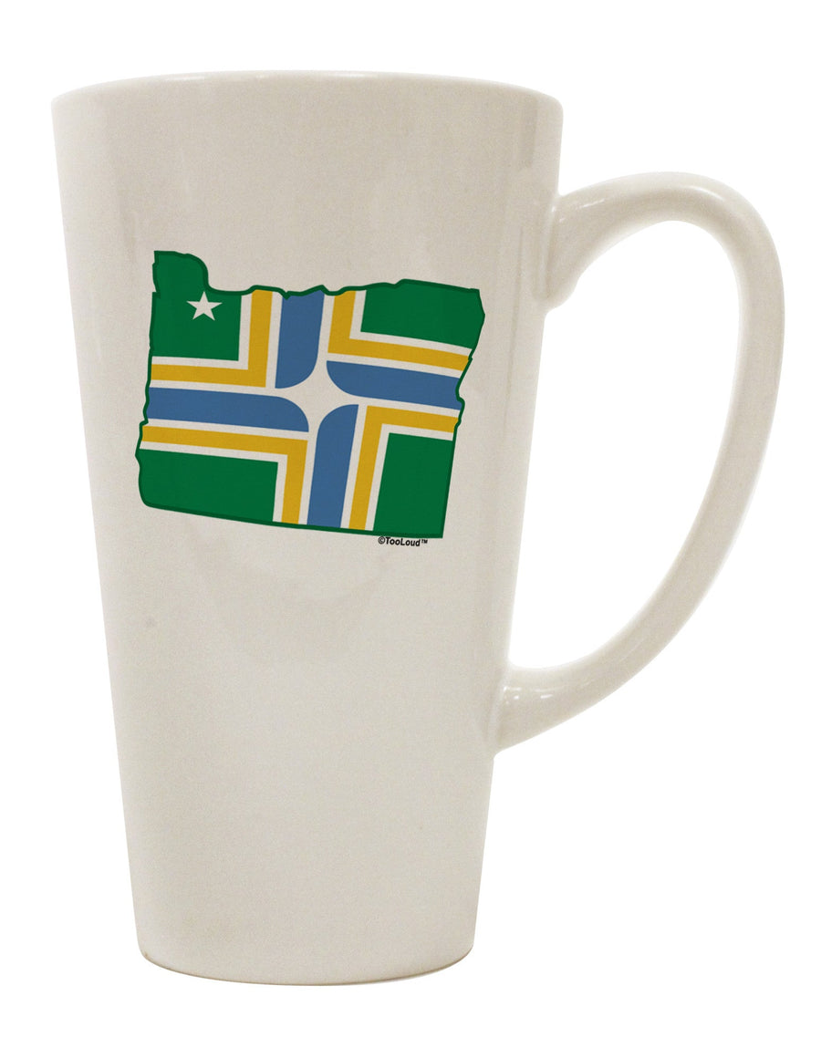 Portland Oregon Flag 16 oz Conical Latte Coffee Mug - Exquisite Drinkware Expertise-Conical Latte Mug-TooLoud-White-Davson Sales
