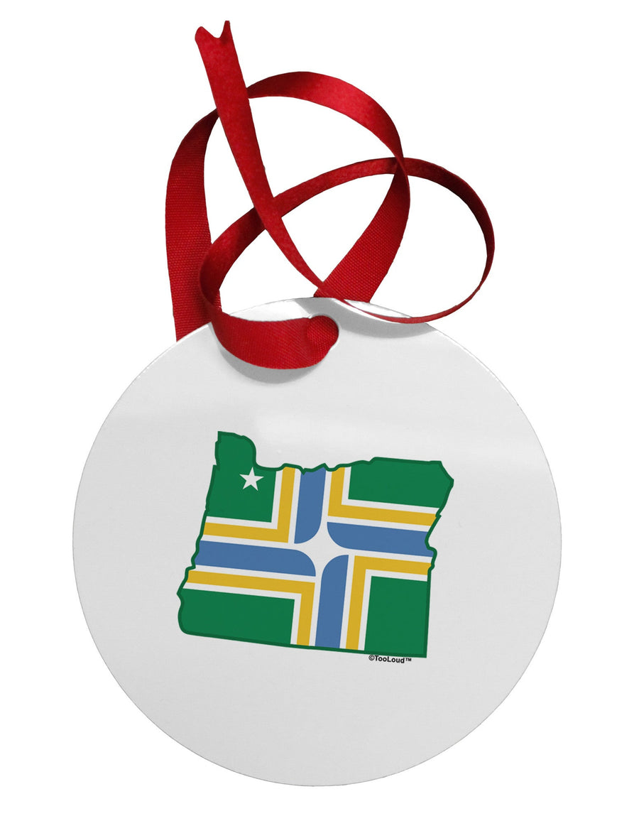 Portland Oregon Flag Circular Metal Ornament-Ornament-TooLoud-White-Davson Sales