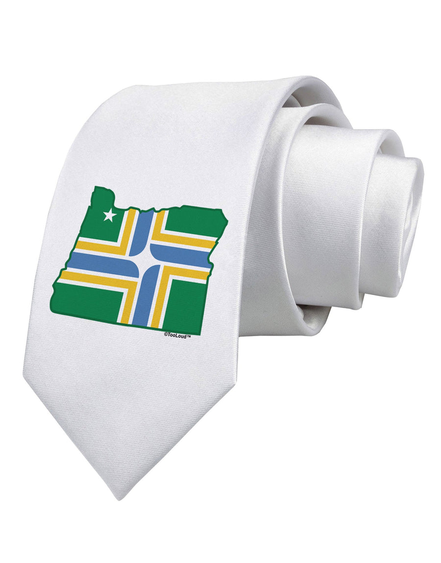 Portland Oregon Flag Printed White Necktie