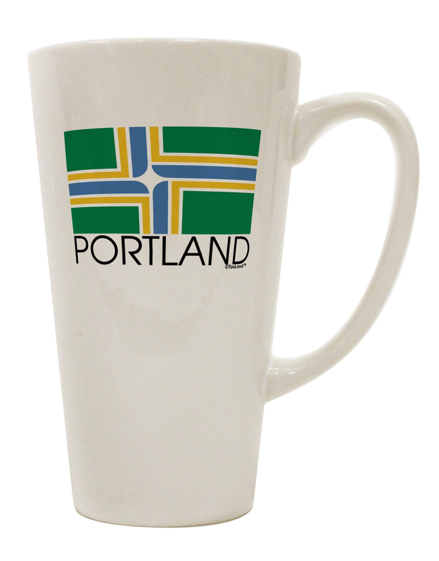 Portland Oregon Flag Text 16 oz Conical Latte Coffee Mug - Expertly Crafted Drinkware-Conical Latte Mug-TooLoud-White-Davson Sales