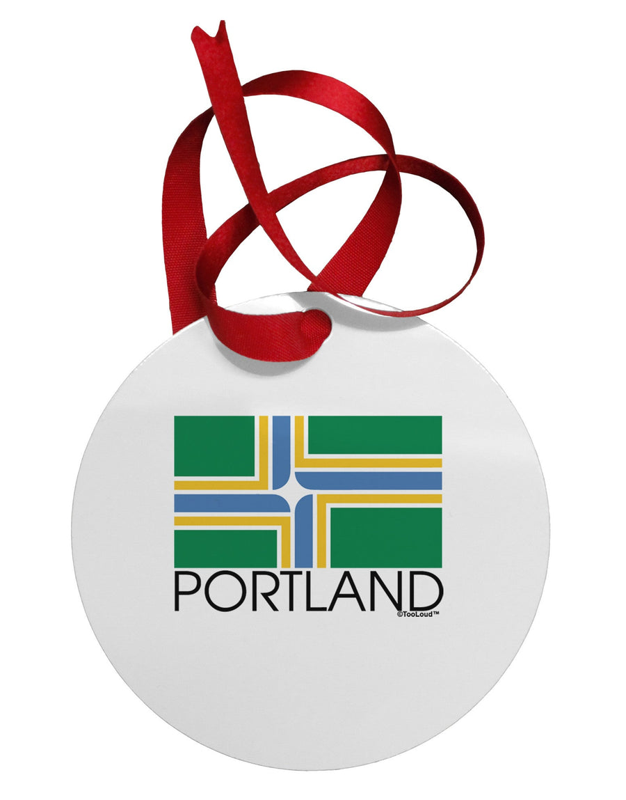 Portland Oregon Flag Text Circular Metal Ornament-Ornament-TooLoud-White-Davson Sales