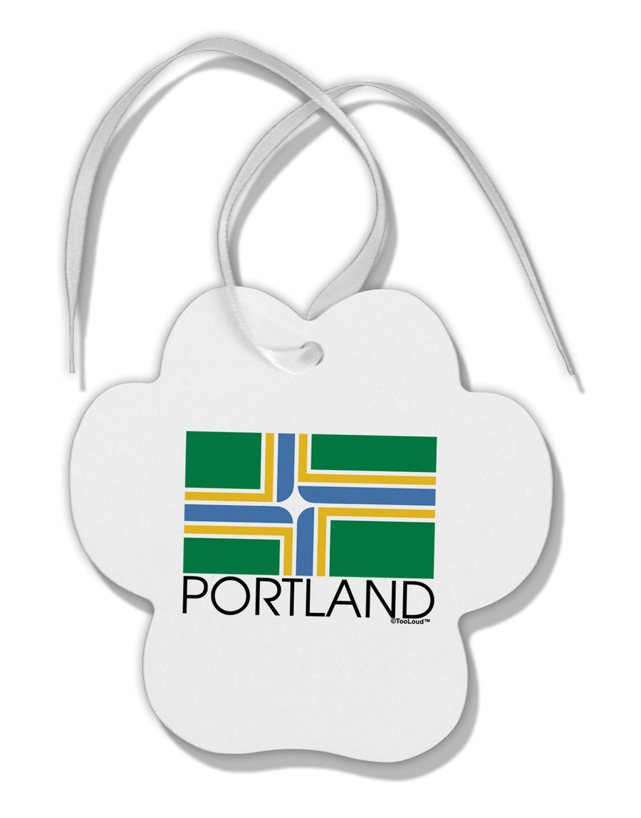 Portland Oregon Flag Text Paw Print Shaped Ornament-Ornament-TooLoud-White-Davson Sales