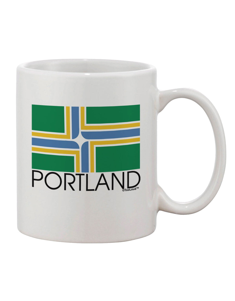 Portland Oregon Flag Text Printed 11 oz Coffee Mug - Crafted for Discerning Drinkware Enthusiasts-11 OZ Coffee Mug-TooLoud-White-Davson Sales