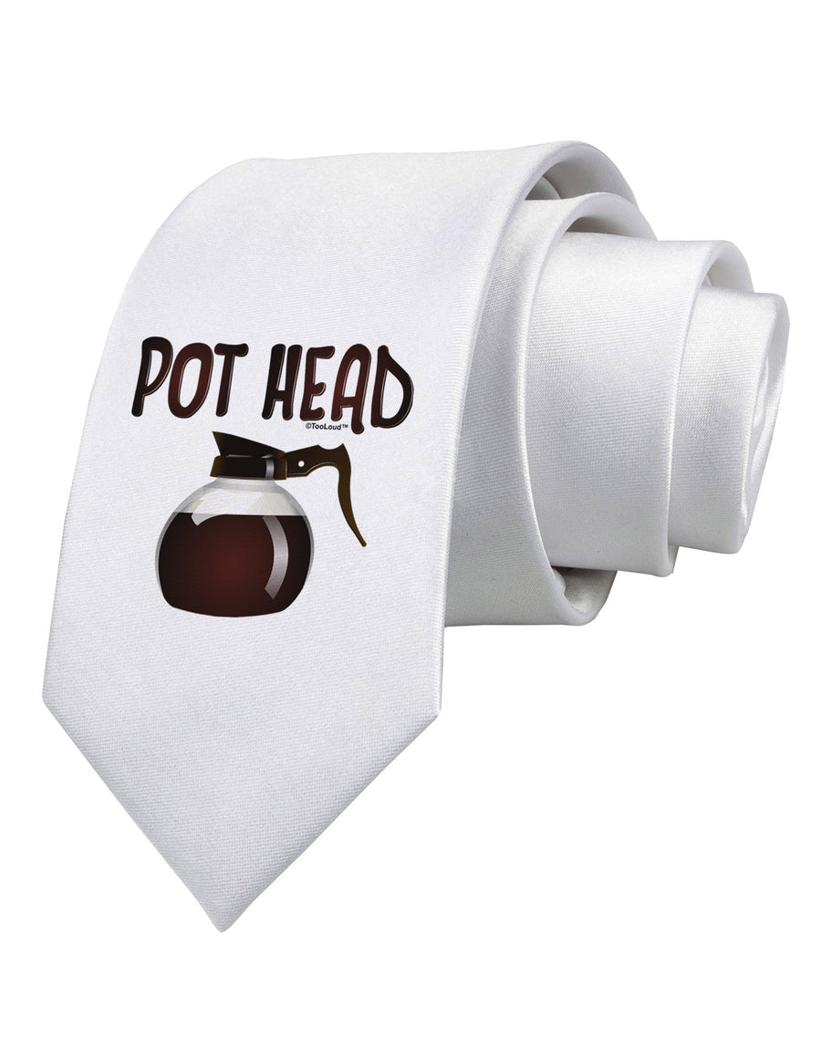 Pot Head - Coffee Printed White Necktie