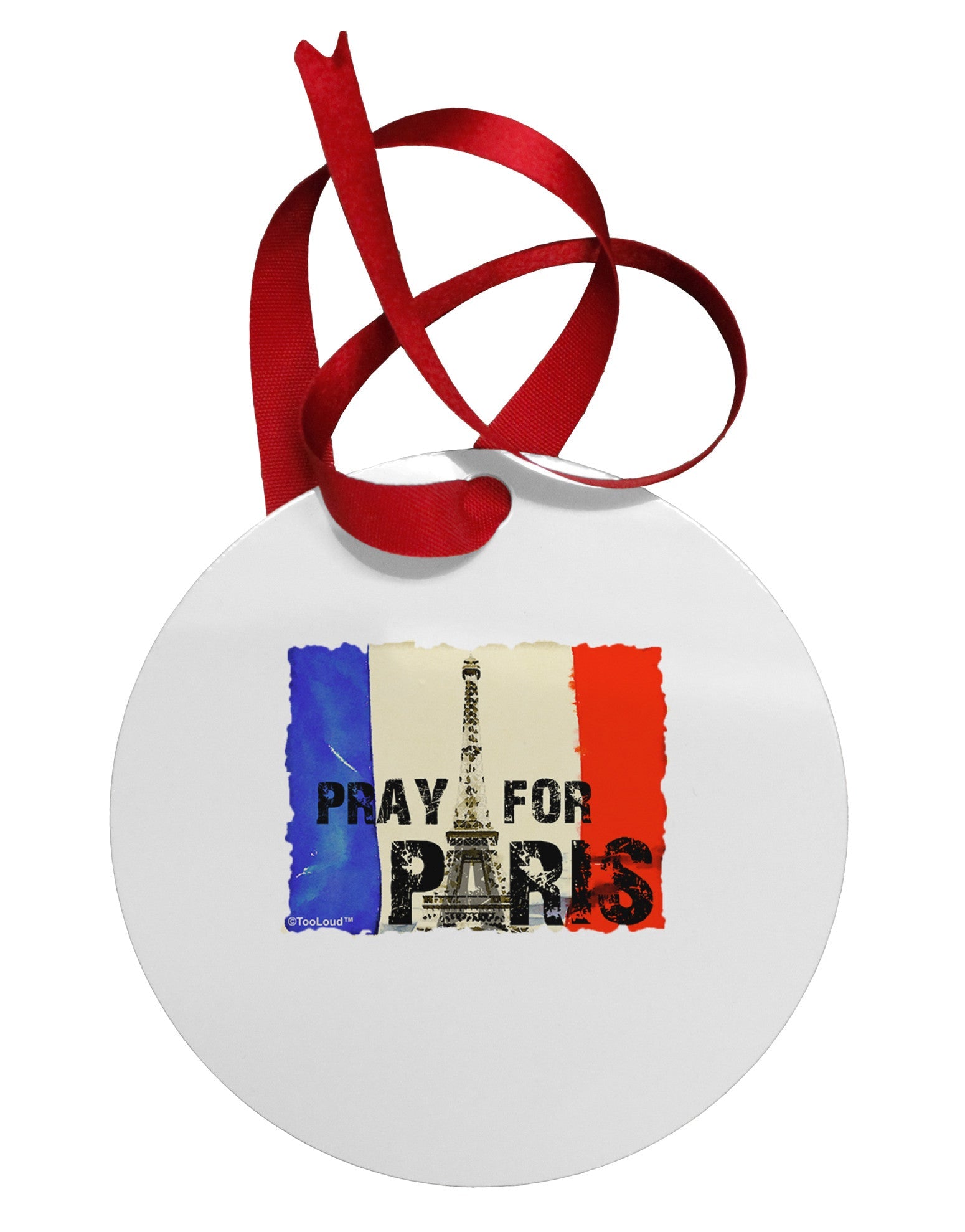 Pray For Paris Watercolor Circular Metal Ornament-Ornament-TooLoud-White-Davson Sales