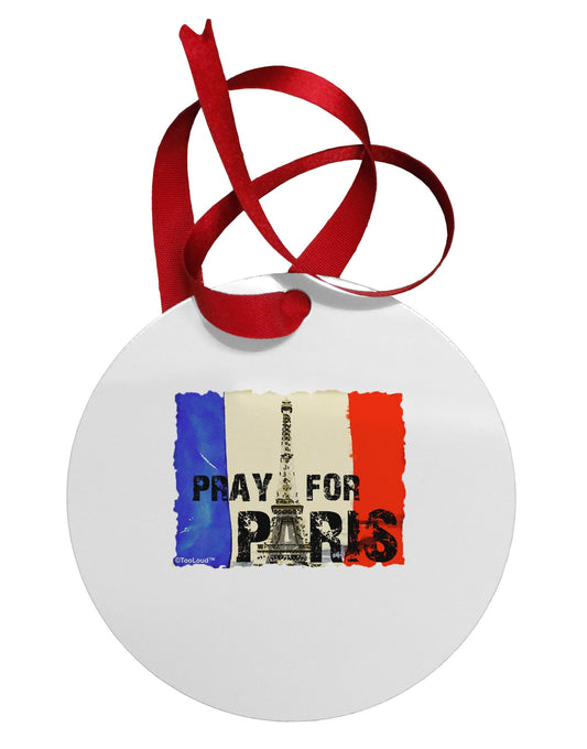 Pray For Paris Watercolor Circular Metal Ornament-Ornament-TooLoud-White-Davson Sales