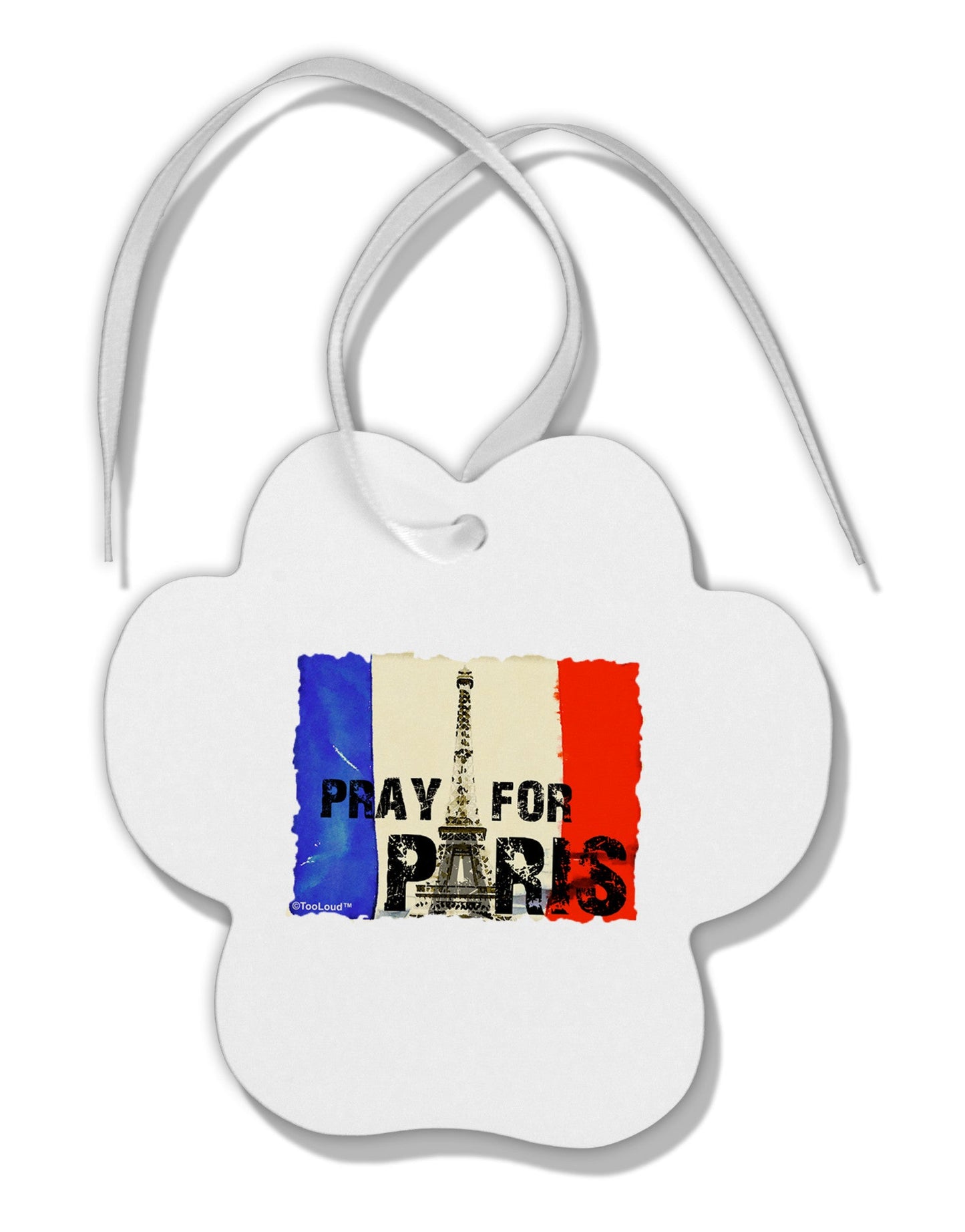 Pray For Paris Watercolor Paw Print Shaped Ornament-Ornament-TooLoud-White-Davson Sales