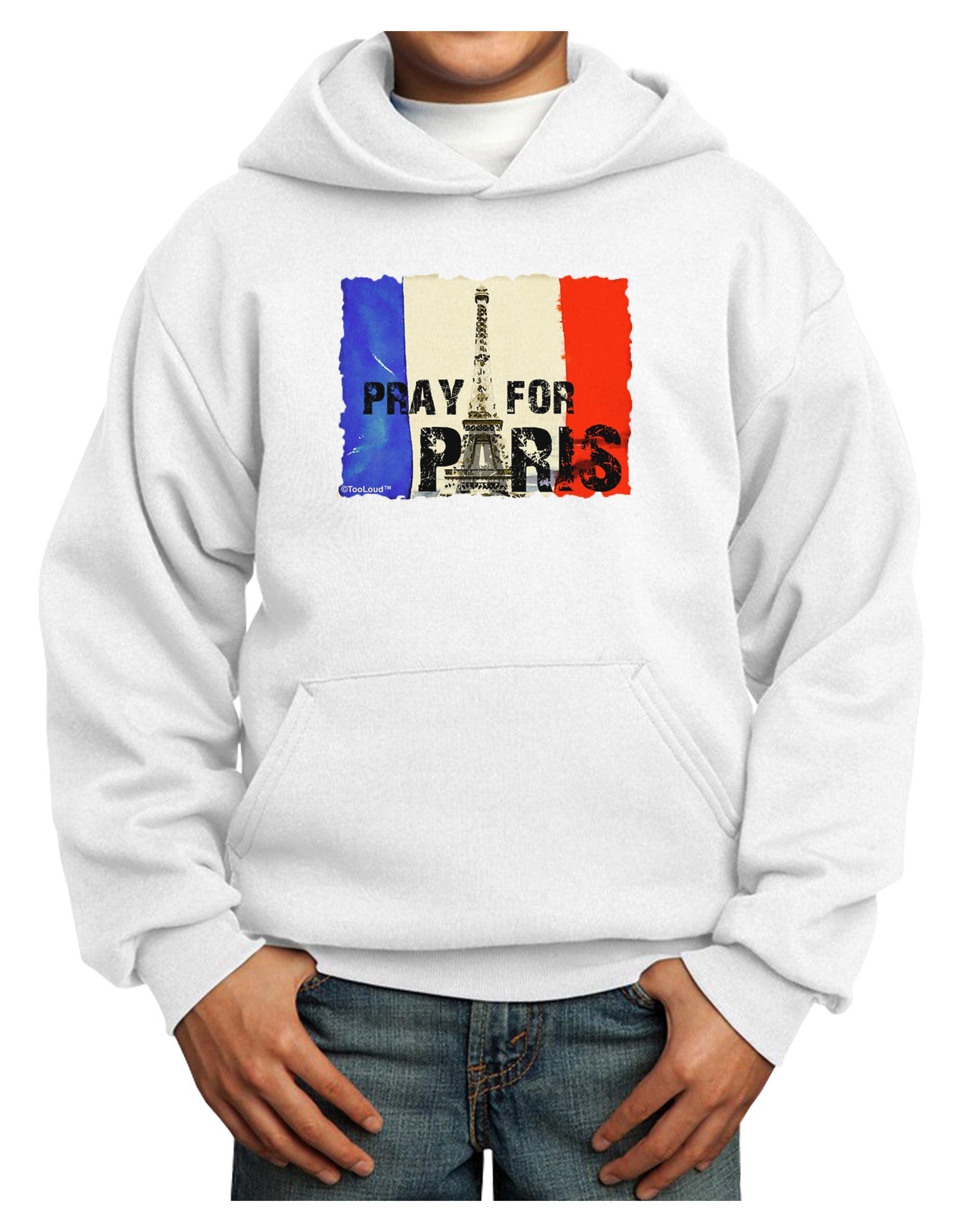 Pray For Paris Watercolor Youth Hoodie Pullover Sweatshirt-Youth Hoodie-TooLoud-White-XS-Davson Sales