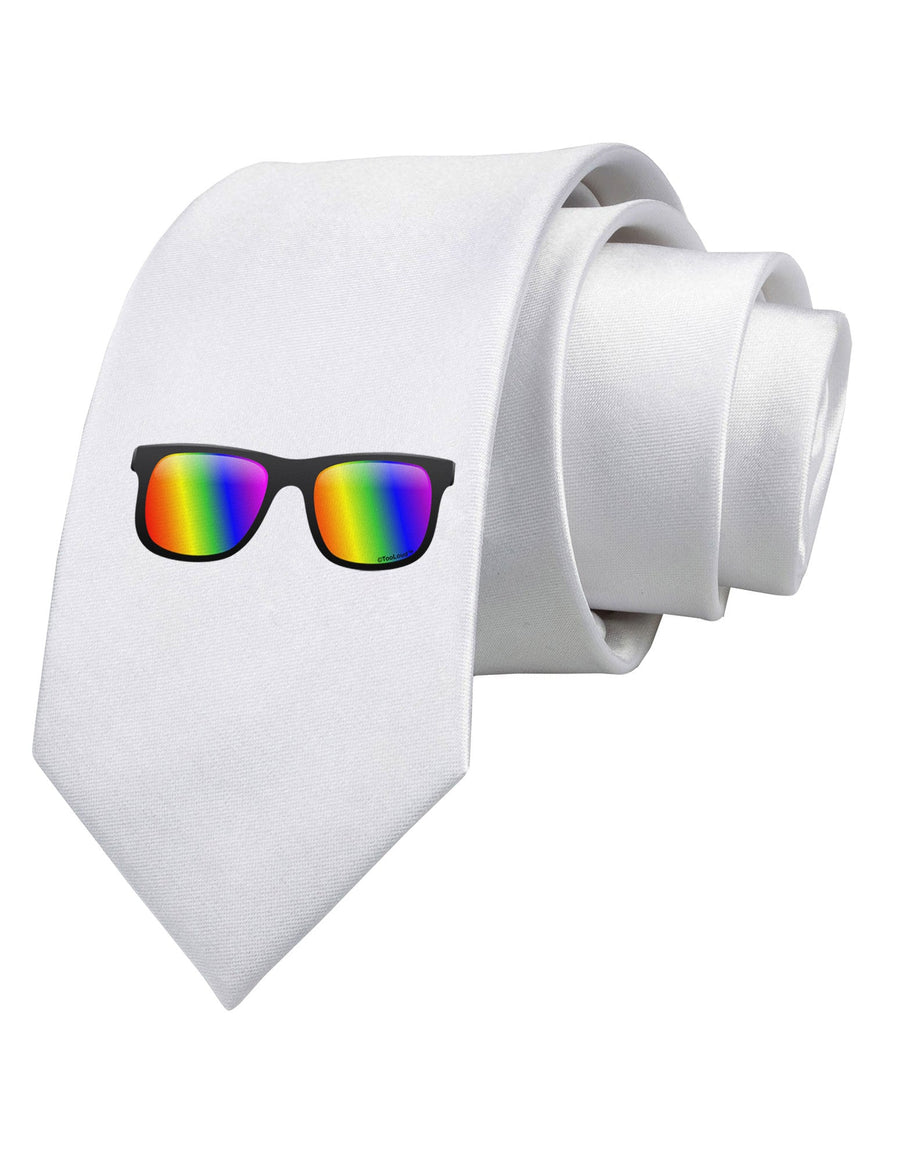 Pride Rainbow Lenses Printed White Necktie by TooLoud